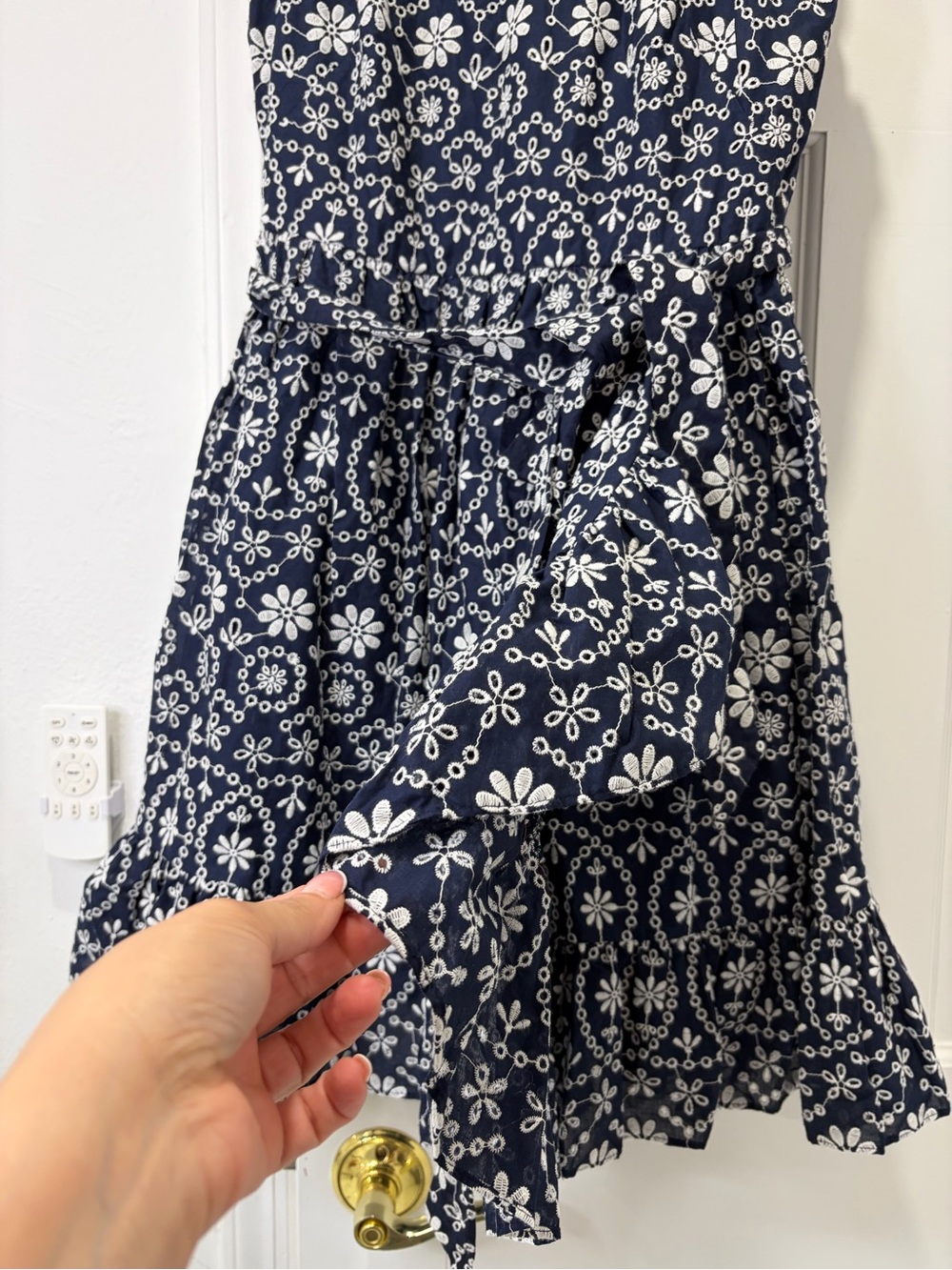 kate spade Navy and White Floral Ruffle Tie-Waist Mini Dress - Picture 3 of 5